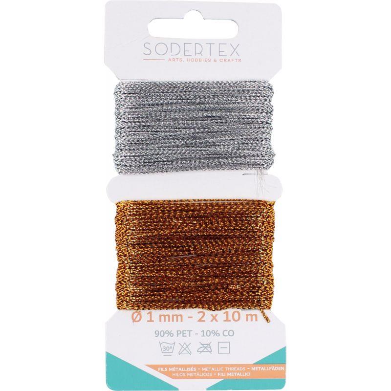 Image de  Lot de 2 bobines de 10 m de fil pailleté, coloris or et argent 