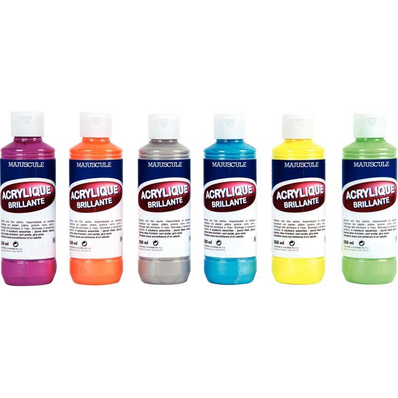 Image de  Lot de 6 flacons 250 ml de peinture acrylique MAJUSCULE, couleurs tendances 
