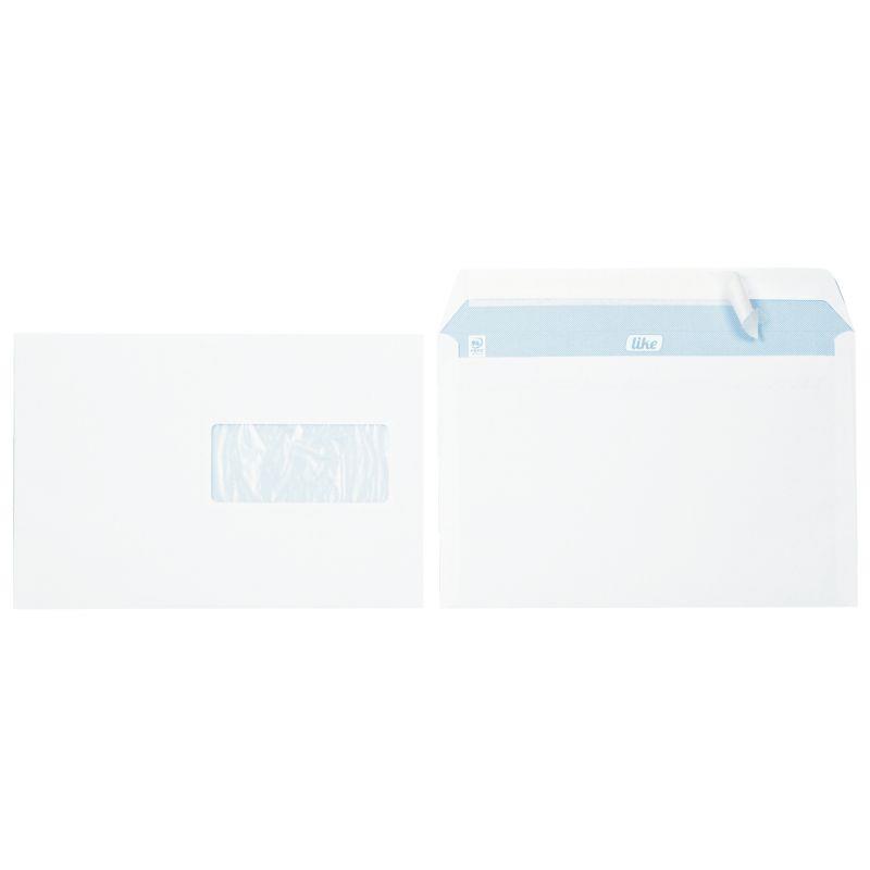 Image de  Boite de 500 enveloppes blanches 162x229mm 80g bande silliconnée fenêtre 45x100mm 