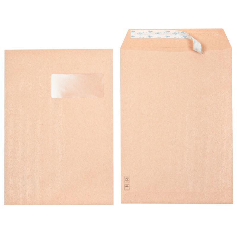 Image de  Boite de 250 pochettes kraft 229x324mm 90g bande siliconée fenêtre 50x100mm 