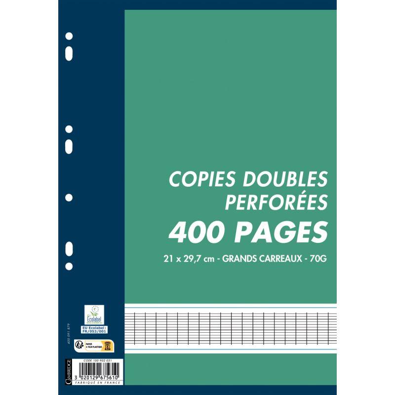 Image de  Sachet de 100 copies doubles perforées, format A4, seyès, papier 70g, blanc 
