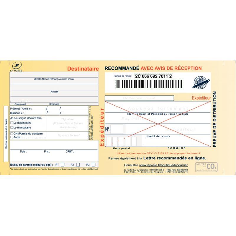 Image de  Boite de 100 imprimés recommandés avec accusé de réception présentation liasse 
