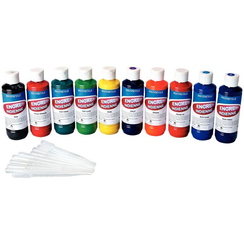 Image de  Carton de 10 Flacons 250 ml d''encres indiennes MAJUSCULE 