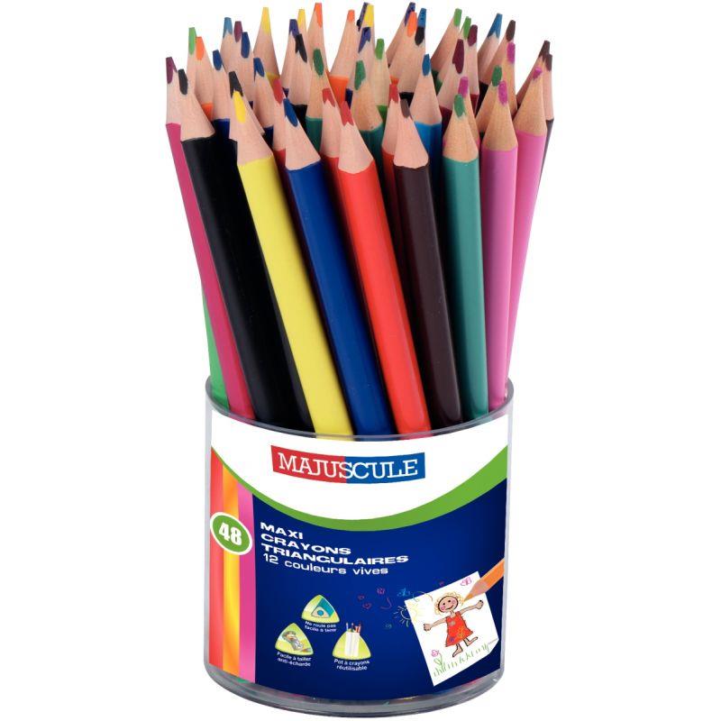Image de  Pot de 48 maxi crayons de couleur triangulaires assortis 