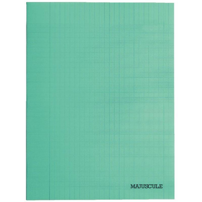 Image de  Piqûre 140 pages MAJUSCULE, format 24x32 cm, papier blanc 90g, seyès, couverture polypropylène vert 