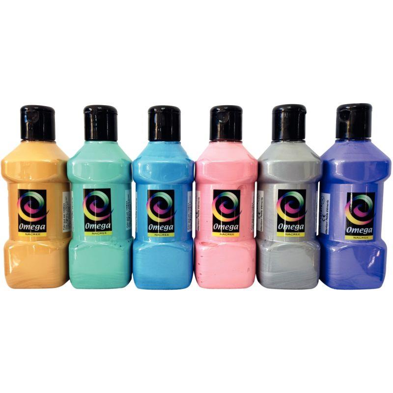 Image de  Lot de 6 flacons de 250ml de peinture vinylique plastifiante, couleurs nacrées assorties 