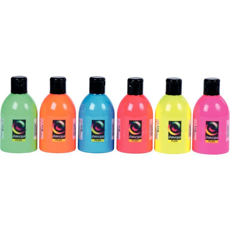 Image de  Lot de 6 flacons de 250ml de peinture vinylique plastifiante couleurs fluo assorties 