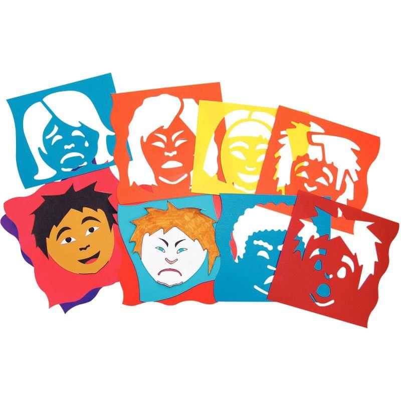 Image de  Lot de 6 pochoirs en plastique, les émotions du visage 