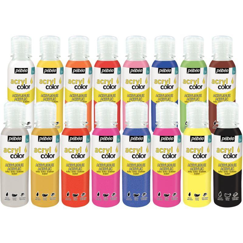 Image de  Kit découverte de 16 flacons 150 ml de peinture acrylique ACRYLCOLOR 