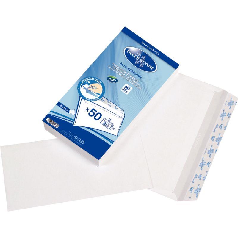 Image de  Paquet de 50 enveloppes blanches 110x220mm 80g bande siliconée 