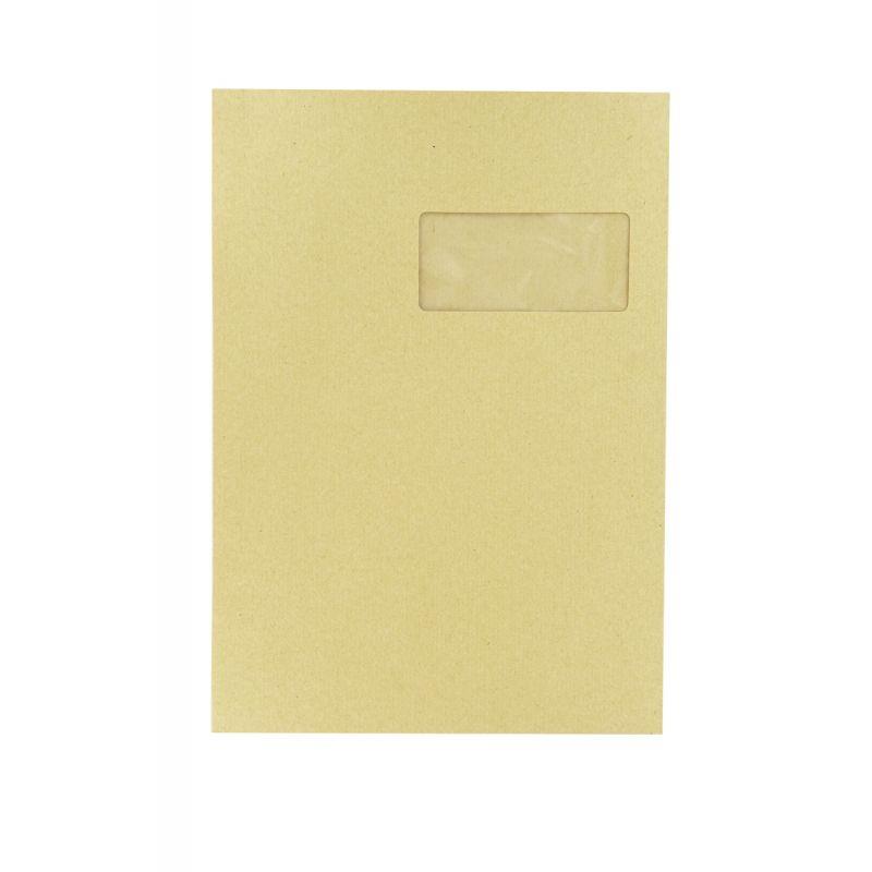 Image de  Carton de 250 pochettes kraft 229x324mm 120g soufflet 30mm bande siliconée fenêtre 50x100mm 