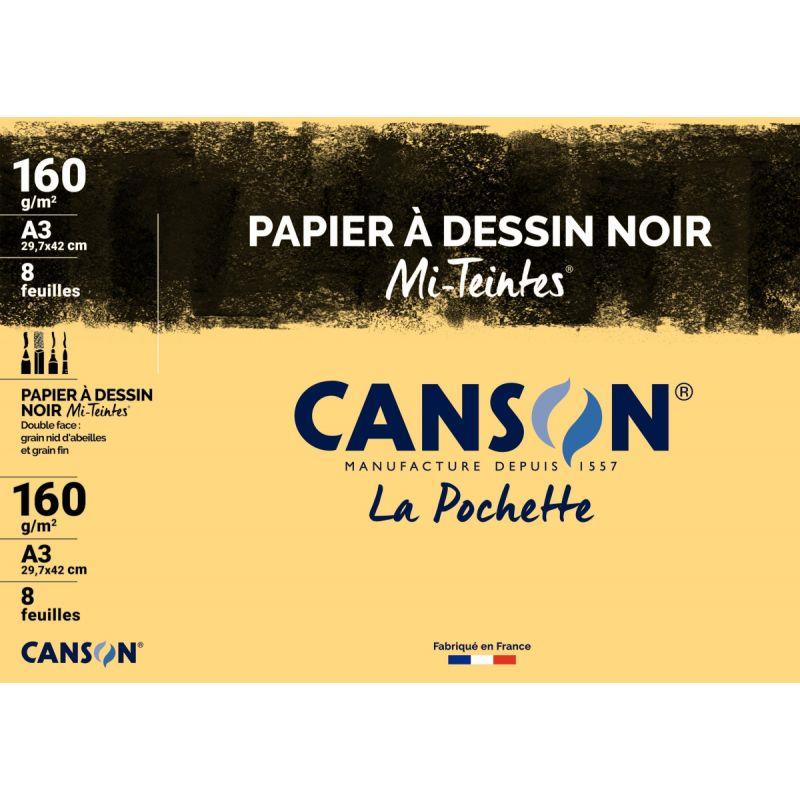 Image de  Pochette de 8 feuilles mi-teintes format A3 160g noir 