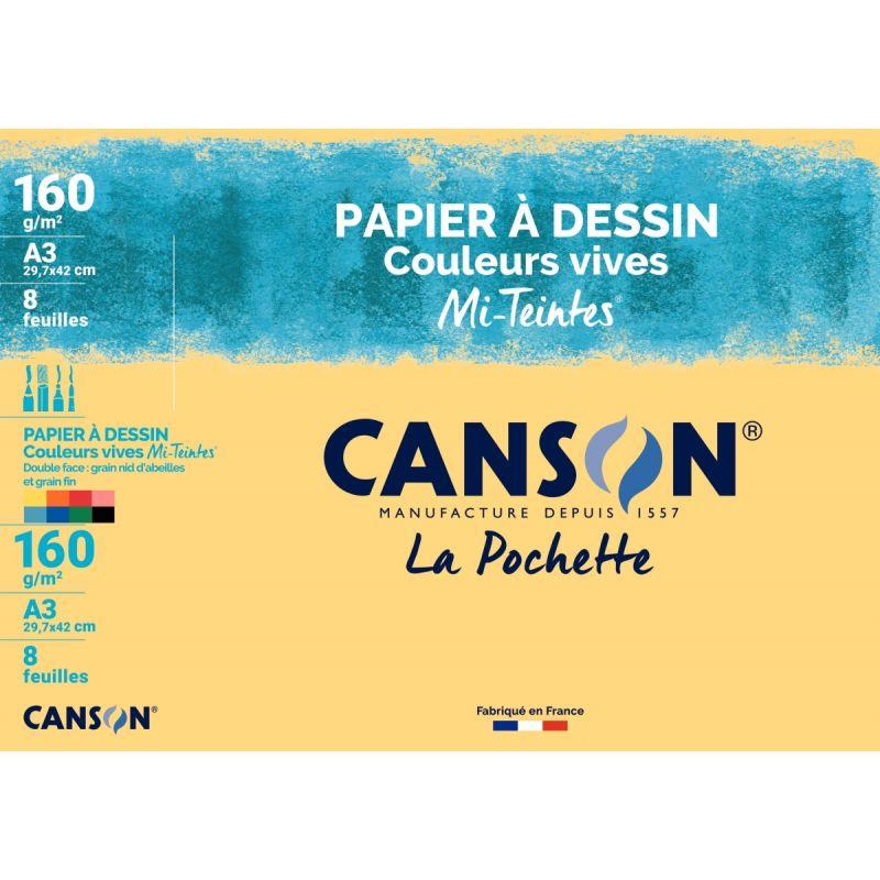 Image de  Pochette de 8 feuilles mi-teintes format A3 160g couleurs vives 