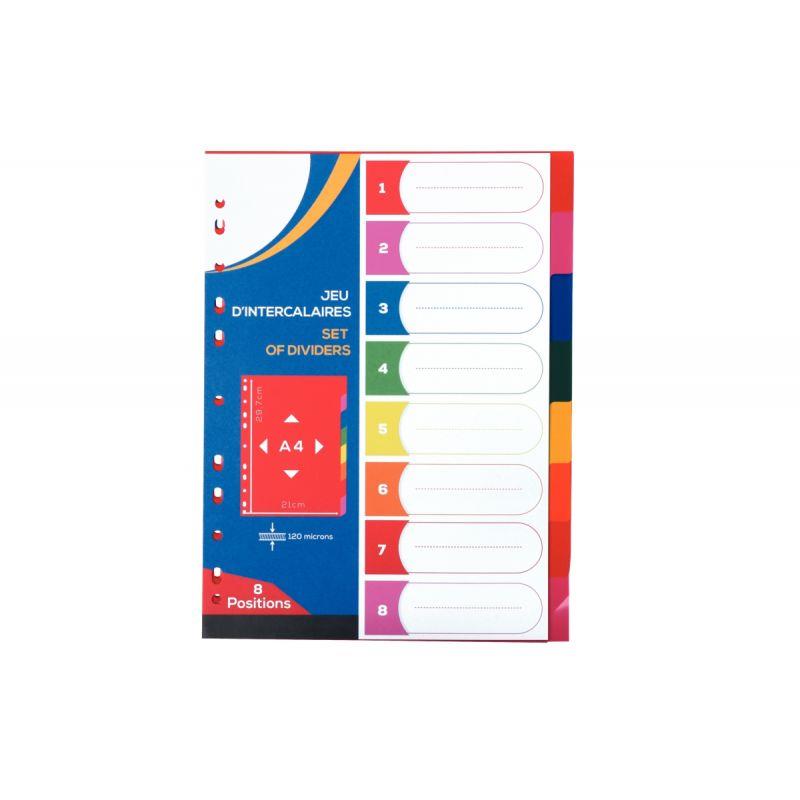 Image de  Jeu de 8 intercalaires en polypropylène coloré 12/100ème, format A4 