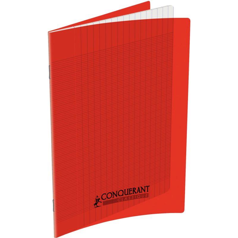 Image de  Piqûre 96 pages CONQUERANT, 17x22 cm, seyès, couv PP rouge 