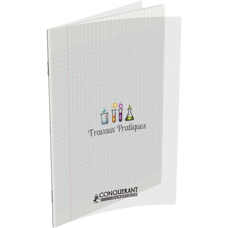 Image de  Cahier travaux pratiques 96 pages CONQUERANT, A4, seyès/uni 90g, couv PP incolore 