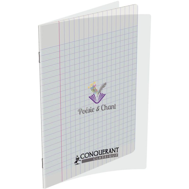 Image de  Cahier de poésie 48 pages CONQUERANT, 17x22 cm, seyès/uni 90g, couv PP incolore 