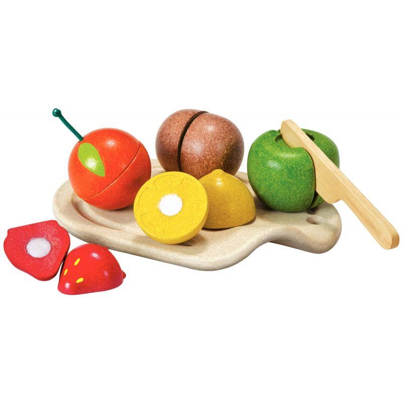 Image de  Plateau de 5 gros fruits en bois PLAN TOYS 