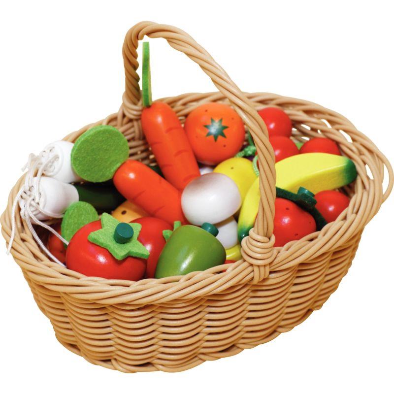 Image de  Panier de 24 fruits et légumes en bois 