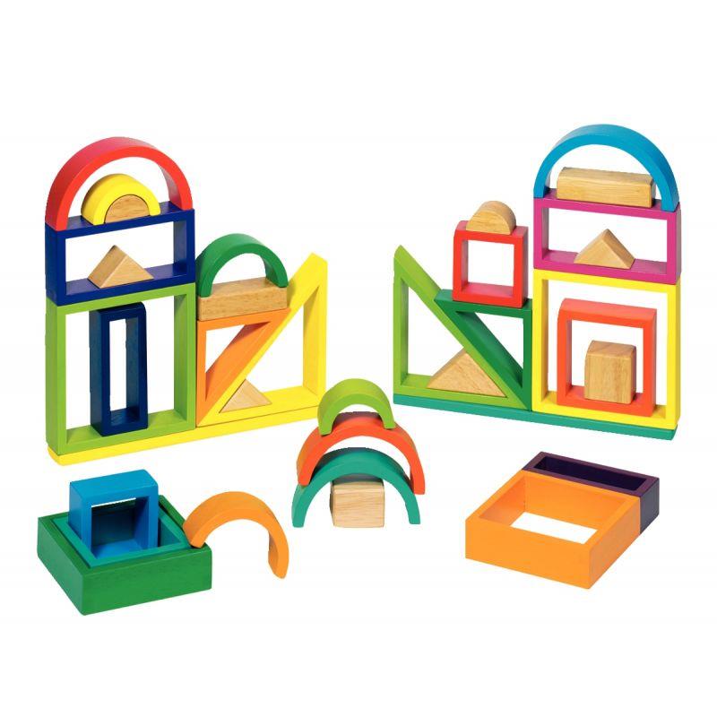 Image de  Jeu de construction en bois arc-en-ciel 