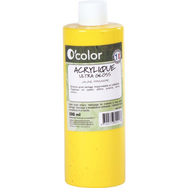 Image de  Flacon 500ml de peinture acrylique O''COLOR, jaune 