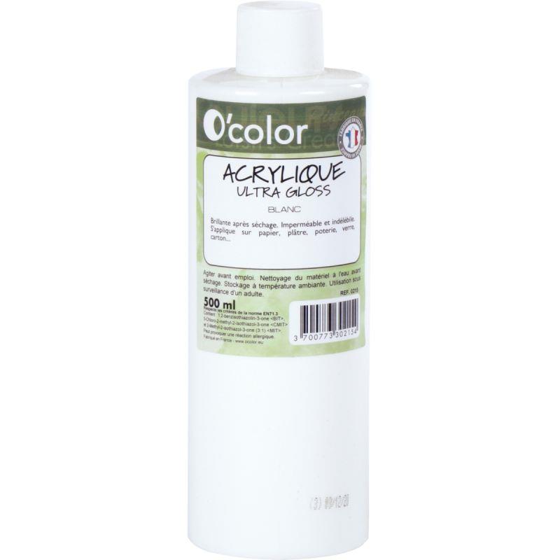 Image de  Flacon 500ml de peinture acrylique O''COLOR, blanc 