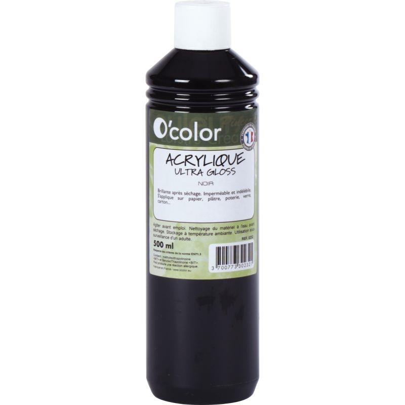Image de  Flacon 500ml de peinture acrylique O''COLOR, noir 