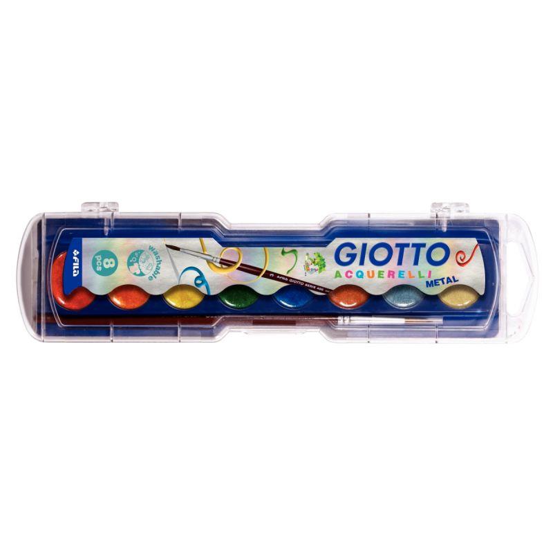 Image de  Boîte de 8 pastilles de gouache GIOTTO, couleurs métalliques + 1 pinceau 