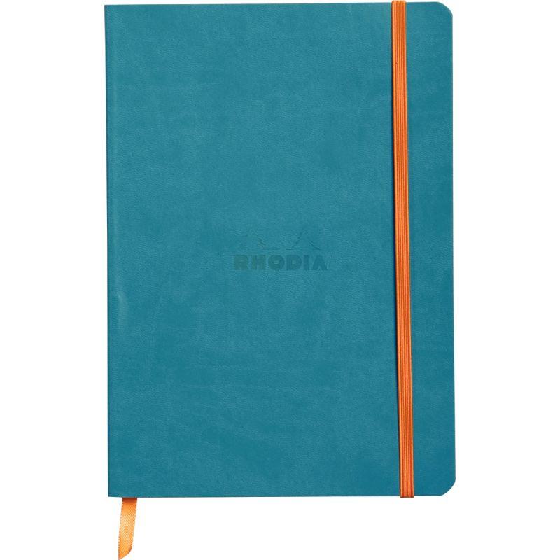 Image de  Carnet 160 pages RHODIARAMA format A5, ligné, couverture souple en simili cuir, bleu turquoise 