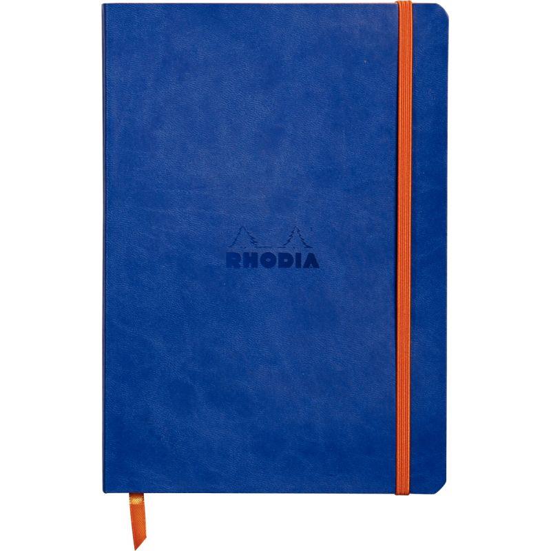Image de  Carnet 160 pages RHODIARAMA format A5, ligné, couverture souple en simili cuir, bleu saphir 