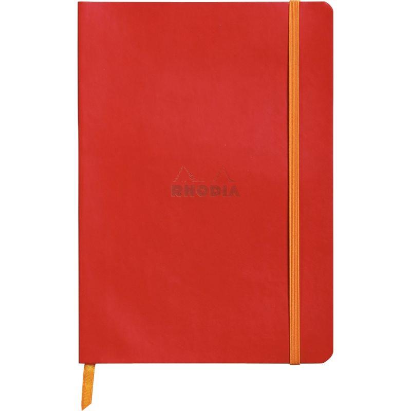 Image de  Carnet 160 pages RHODIARAMA format A5, ligné, couverture souple en simili cuir, rouge coquelicot 