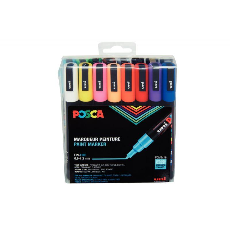 Image de  Pochette de 16 marqueurs Posca pointe fine ogive assortis 