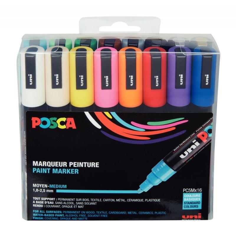 Image de  Pochette de 16 marqueurs Posca pointe moyenne ogive assortis 