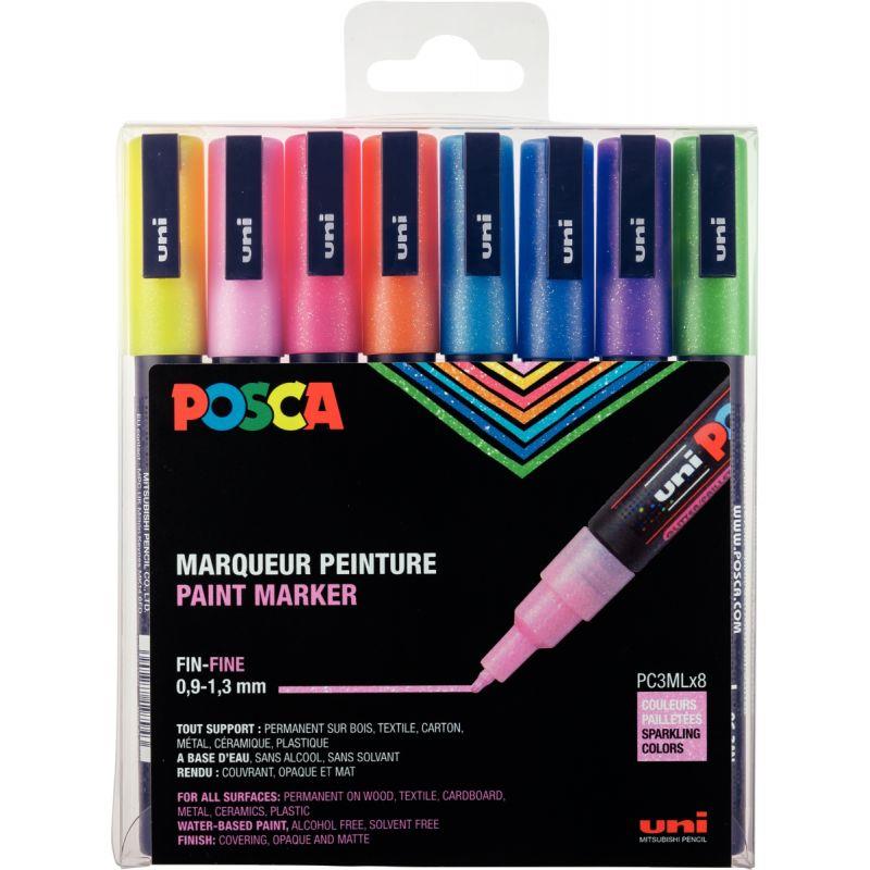 Image de  Pochette de 8 marqueurs Posca pointe fine pailletés 