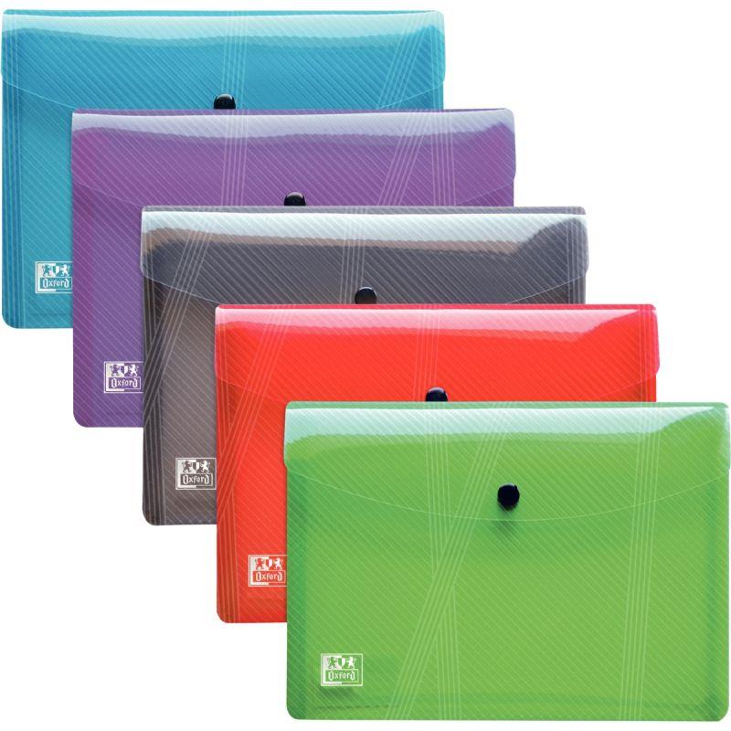 Image de  Paquet de 5 enveloppes à pression en polypropylène HAWAÏ pour format A5, coloris assortis 
