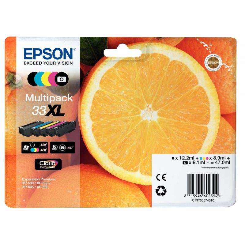 Image de  Epson ORANGE / 33XL lot 5 cartouches encre noir, noir photo, CMJ haute capacité authentique T335740 