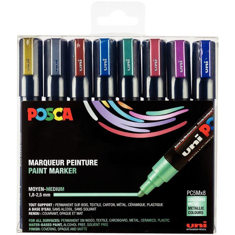 Image de  Pochette de 8 marqueurs Posca pointe moyenne métal assortis 