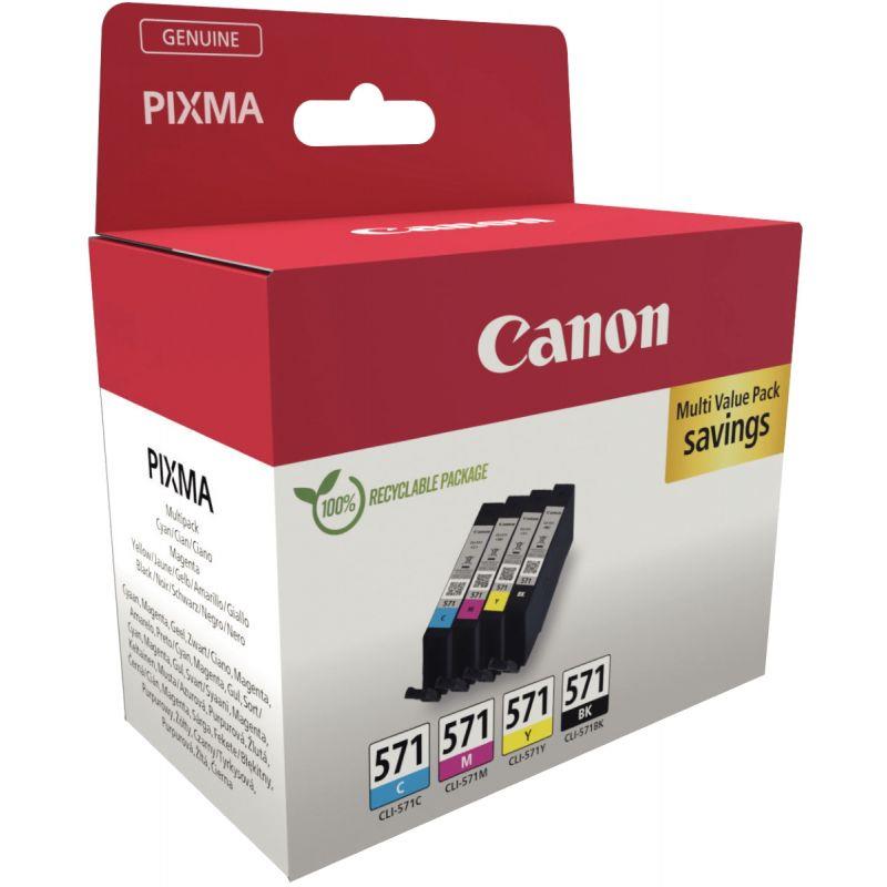 Image de  Canon 571 pack de 4 cartouches jet d''encre noire, cyan, magenta et jaune authentique (CLI571BKCMJ) 