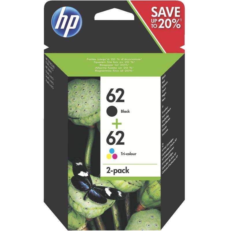 Image de  HP 62 pack de 2 cartouches d''encre noire et trois couleurs authentiques (N9J71AE) 