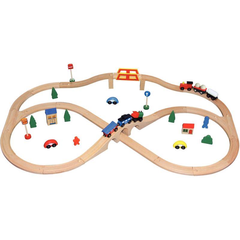 Image de  Circuit de train en bois, 49 pièces 