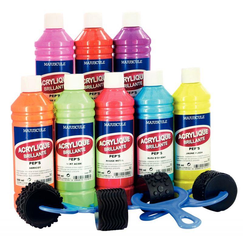 Image de  Coffret de 8 flacons 500 ml de peinture acrylique ULTRA GLOSS, couleurs pep''s 