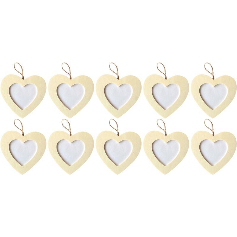 Image de  Lot de 10 cadres coeur à suspendre en bois 