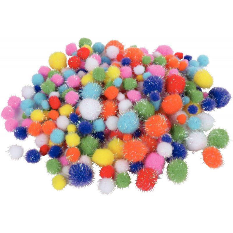 Image de  Sachet de 250 pompons irisés, tailles et couleurs assorties - 1.5 a 4.5 cm 
