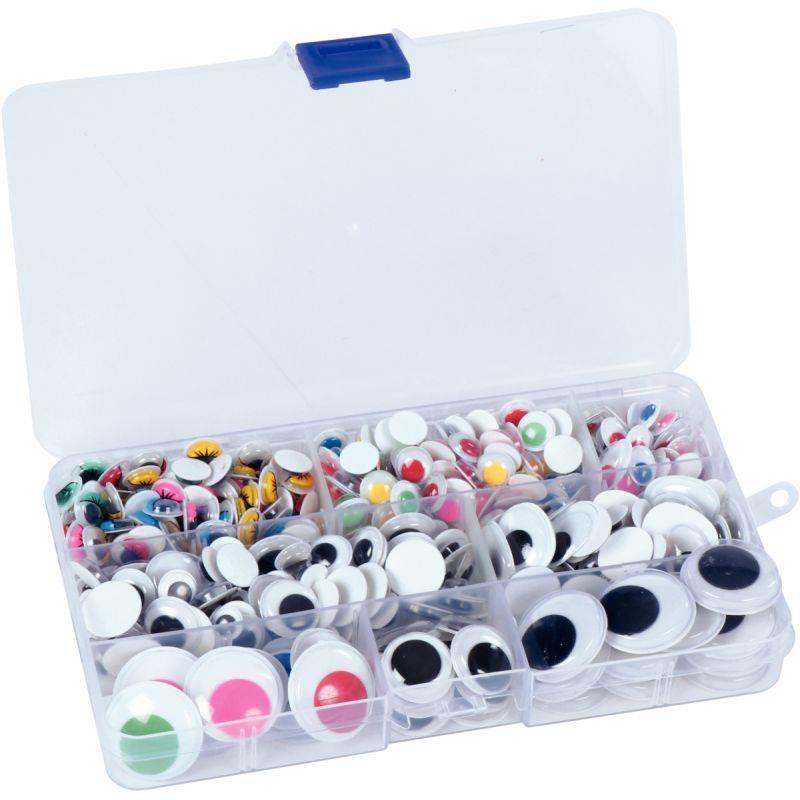 Image de  Boîte de 500 yeux adhésifs, tailles et couleurs assorties 