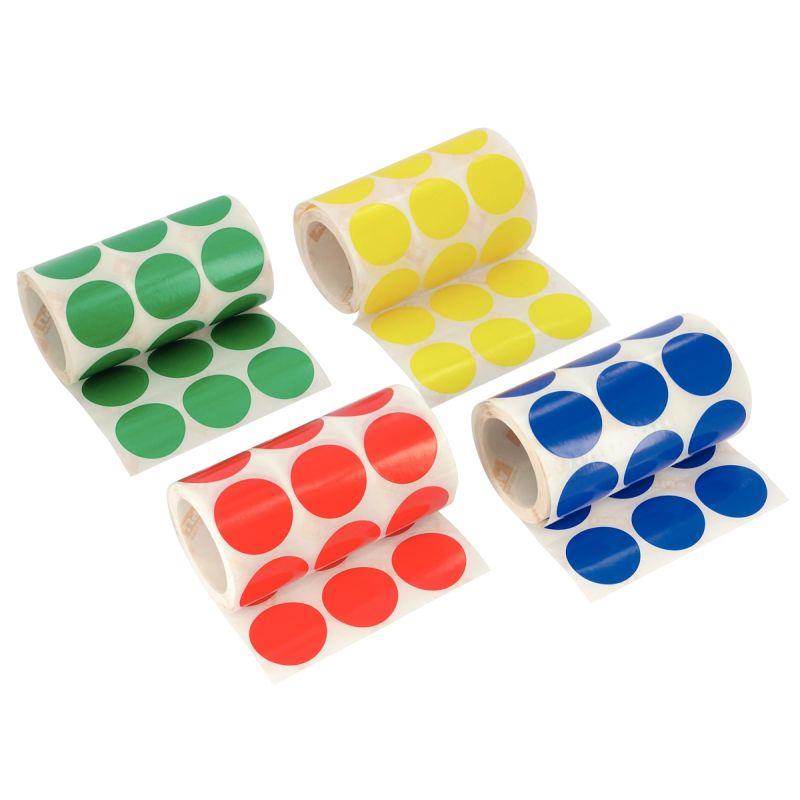 Image de  Lot de 4 rouleaux de maxi gommettes adhésives rondes diamètre 33 mm, couleurs vives assorties 