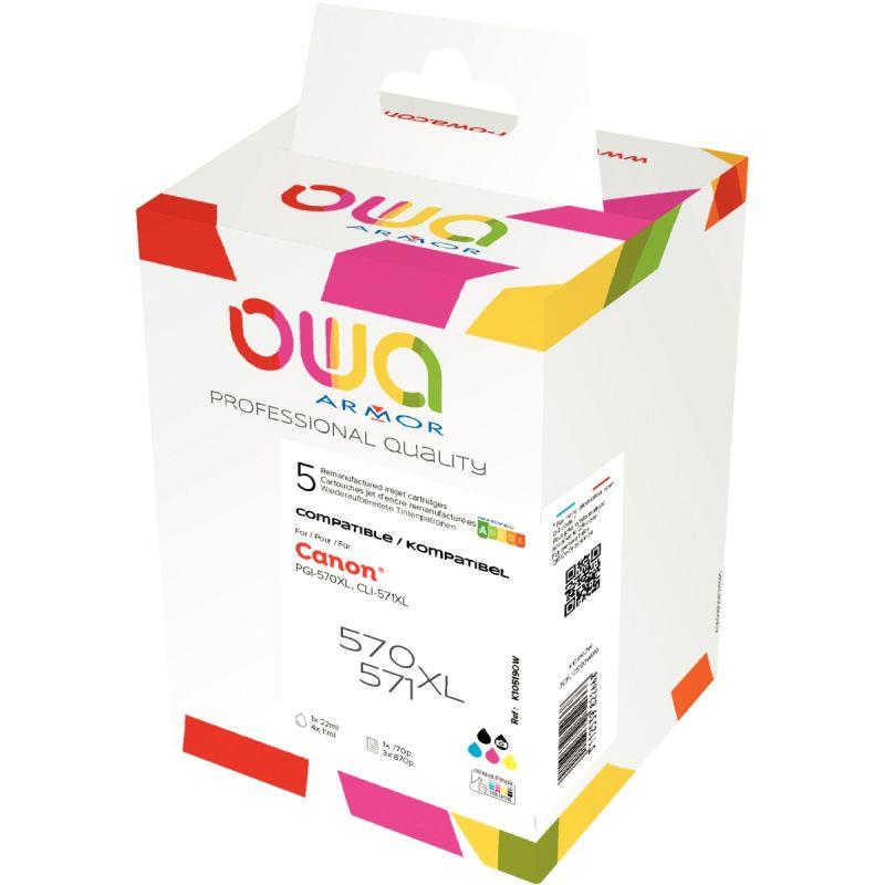 Image de  OWA lot 5 cart encre NCMJ, noir photo hte capa reman. compatibles Canon PGI570BKXL /CLI571CMJXL 