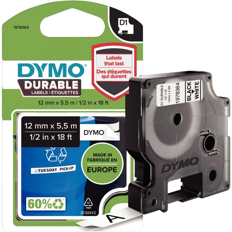 Image de  Recharge DYMO D1 12 mm x 5,5 m impression noire support blanc 