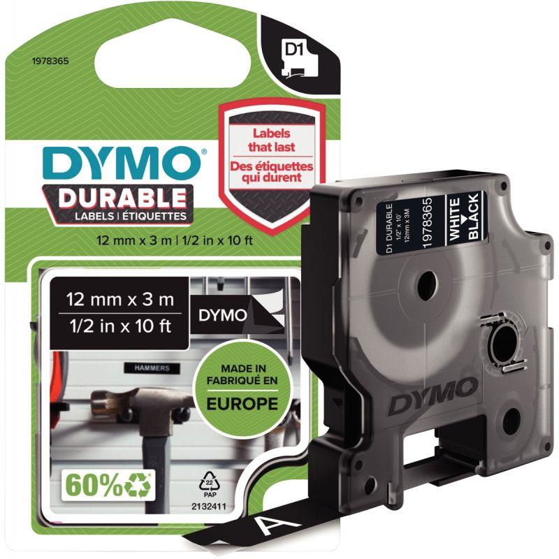 Image de  Recharge DYMO D1 12 mm x 3 m impression blanc support noir 