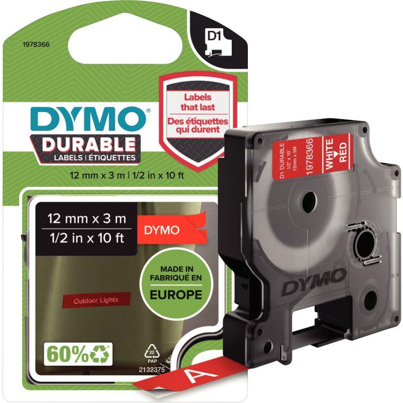 Image de  Recharge DYMO D1 12 mm x 3 m impression blanc support rouge 