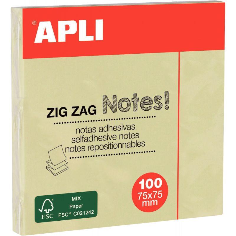 Image de  Bloc de 100 feuilles de notes adhésives en zig zag, format : 75 x 75 mm 